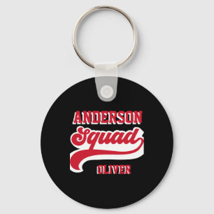 Modern Retro Matching Squad Family Red White Key Ring