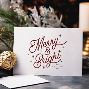 Modern Retro Merry and Bright Stars Business Red Holiday Card