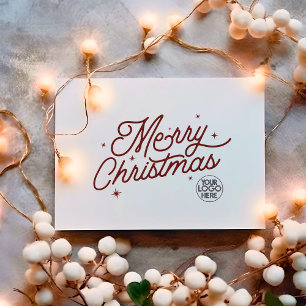 Modern Retro Merry Christmas Business Logo Red Holiday Card