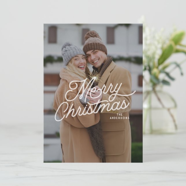 Modern Retro Merry Christmas Photo Bold Script  Holiday Card (Standing Front)