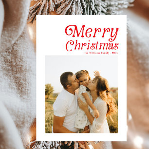 Modern Retro Merry Christmas Photo Holiday Card