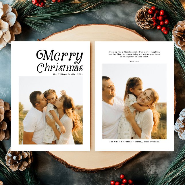 Modern Retro Merry Christmas Photo Holiday Card (Creator Uploaded)