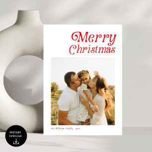 Modern Retro Merry Christmas Photo Holiday Card