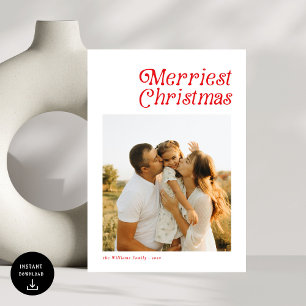 Modern Retro Merry Christmas Photo Holiday Card