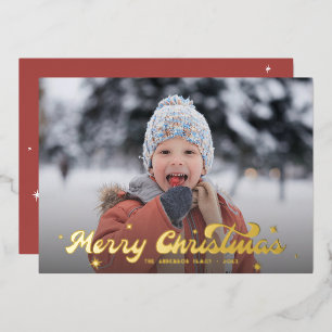 Modern Retro Merry Christmas Photo Snowflakes