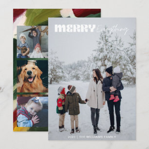 Modern Retro Merry Everything Christmas 5 photo Holiday Card