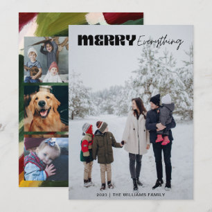 Modern Retro Merry Everything Christmas 5 photo Holiday Card