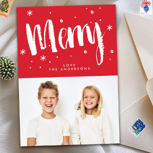 Modern Retro MERRY Lettering Red Christmas Photo Holiday Card