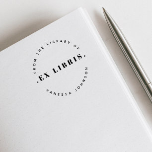 Modern Retro Minimal Custom Name Ex Libris Book Self-inking Stamp