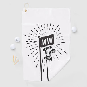 Modern Retro Monogram Best Dad Ever Golf Clubs Towel