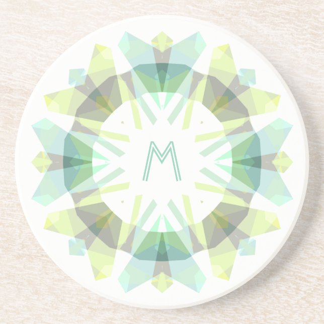 Modern Retro Monogram Initial Green Gray Whimsical Coaster (Front)