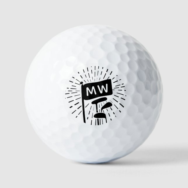 Modern Retro Monogram Initials Golf Clubs Balls (Front)