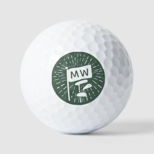 Modern Retro Monogram Initials Golf Clubs Balls