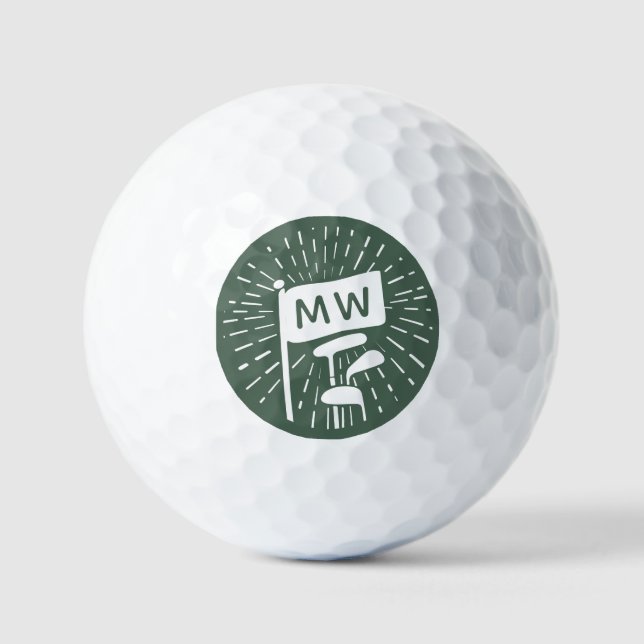 Modern Retro Monogram Initials Golf Clubs Balls (Front)