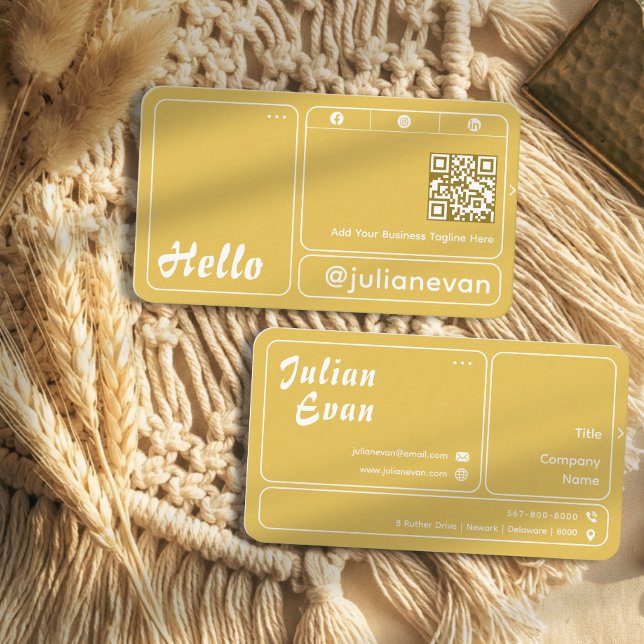 Modern Retro Mustard Yellow Chic Hello Business Card (Modern Retro Mustard Yellow Chic Hello Business Card)