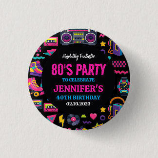 Modern Retro Neon 80’s Birthday Party for Adults 3 Cm Round Badge