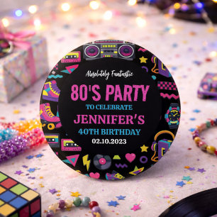 Modern Retro Neon 80’s Birthday Party for Adults 3 Cm Round Badge