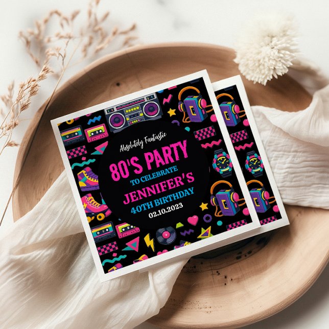 Modern Retro Neon 80’s Birthday Party for Adults Napkin (Modern Retro Neon 80’s Birthday Party for Adults Napkins
)