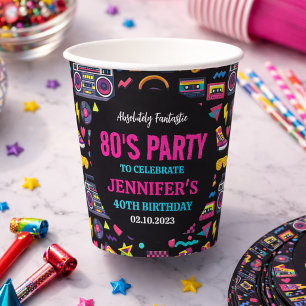 Modern Retro Neon 80’s Birthday Party for Adults Paper Cups
