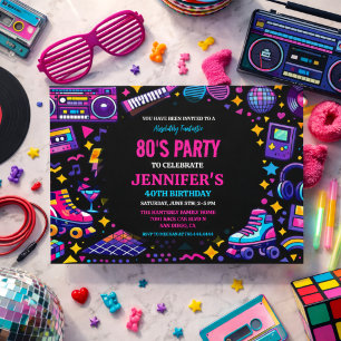 Modern Retro Neon 80’s Birthday Photo for Adults Invitation