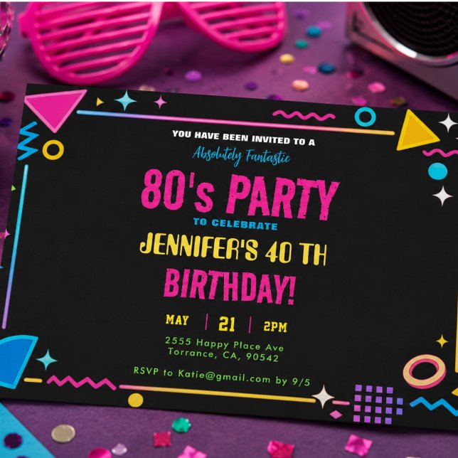 Modern Retro Neon 80's Birthday Party Invitation (Modern Retro Neon 80's Birthday Party Invitation)