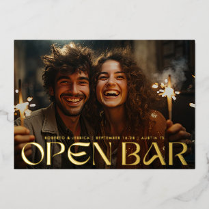 Modern Retro Open Bar Photo Save The Date Gold