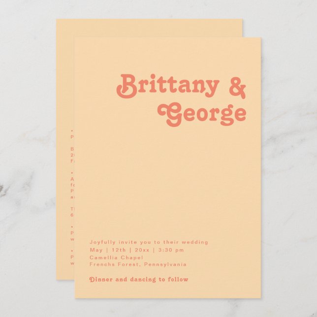 Modern Retro | Orange Cream All In One Wedding Invitation (Front/Back)