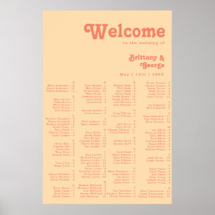 Modern Retro Orange Cream Alphabetical Seating Poster