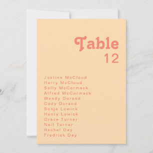 Modern Retro Orange Cream Table Number Chart