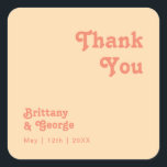 Modern Retro Orange Cream Thank You Wedding Favour Square Sticker<br><div class="desc">This modern retro orange cream thank you wedding favour square sticker is perfect for your simple vintage, colourful tropical boho summer wedding. Its unique bohemian mid-century font gives this design a classic minimalist groovy hippie vibe. If you're looking for a design that features bright, bold colours for your creative 70's...</div>