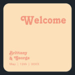 Modern Retro | Orange Cream Wedding Welcome Square Sticker<br><div class="desc">This modern retro | orange cream wedding welcome square sticker is perfect for your simple vintage, colourful tropical boho summer wedding. Its unique bohemian mid-century font gives this design a classic minimalist groovy hippie vibe. If you're looking for a design that features bright, bold colours for your creative 70's beach...</div>