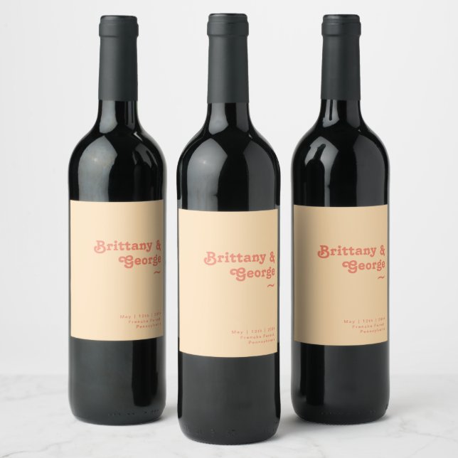 Modern Retro | Orange Cream Wedding Wine Label (Bottles)