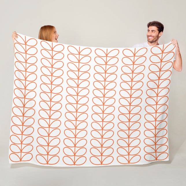 Modern Retro Orange Stem Pattern – Minimalist  Fleece Blanket (In Situ)