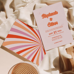 Modern Retro Orange Terracotta 70s Wedding Invitation