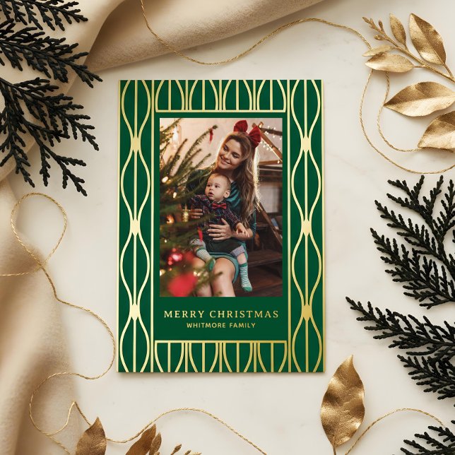 Modern Retro Ornament Pattern Photo Christmas (Modern Retro Ornament Pattern Photo Christmas Foil Holiday Card)