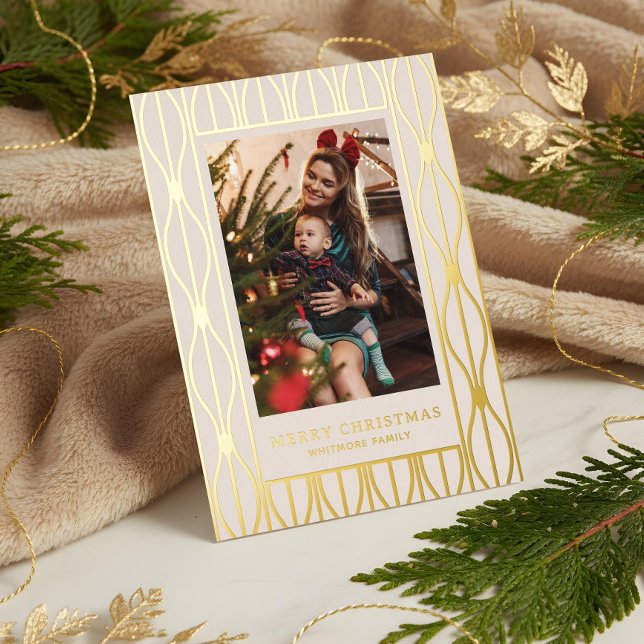 Modern Retro Ornament Pattern Photo Christmas (Modern Retro Ornament Pattern Photo Christmas Foil Holiday Card)