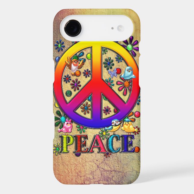Modern Retro Peace Sign Text Birds & Flowers Case-Mate iPhone Case (Back)