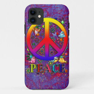 Modern Retro Peace Sign Text Birds & Flowers Case-Mate iPhone Case