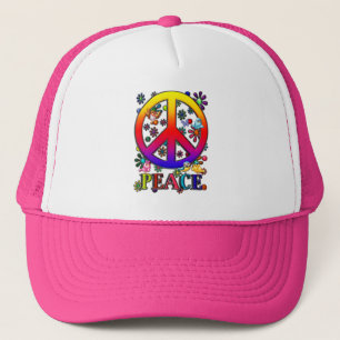 Modern Retro Peace Sign Text Birds & Flowers II Trucker Hat