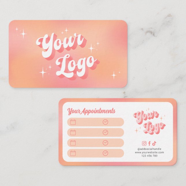 Modern Retro Peach Makeup Artist Beauty Salon Logo Appointment Card (Front/Back)