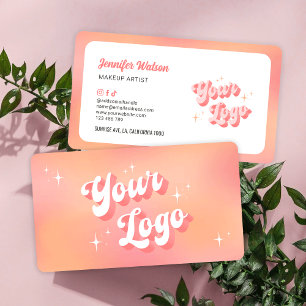 Modern Retro Peach Makeup Artist Beauty Salon Logo Business Card