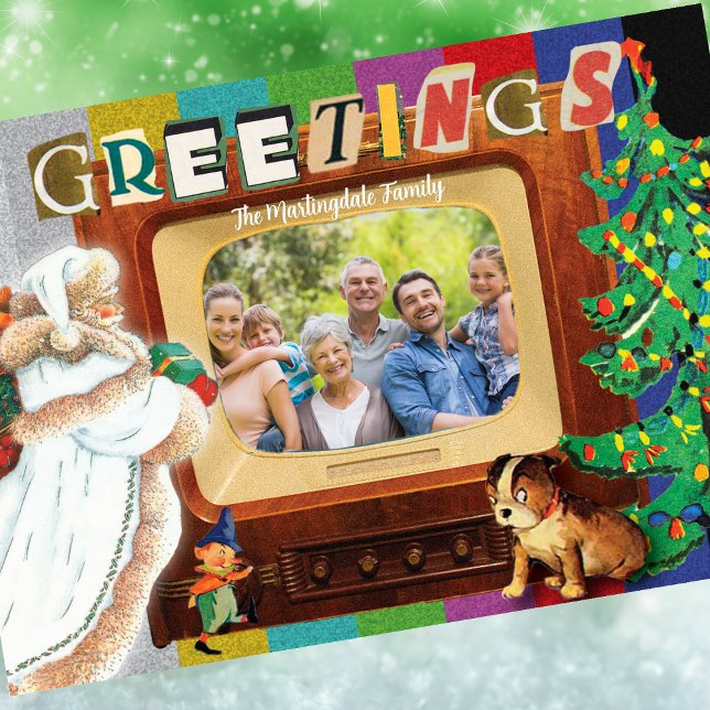 Modern Retro Photo Christmas Holiday (Holiday Greeting Card - Retro Modern Photo )