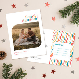 Modern Retro Photo Family Christmas Holiday Postcard
