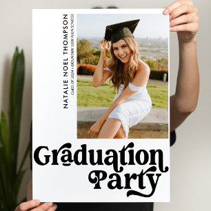 Modern Retro Photo Modern Groovy Graduation Party Poster