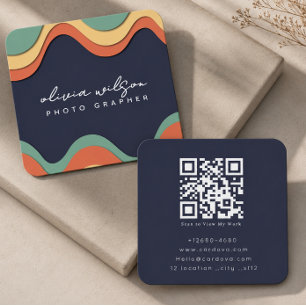 Modern Retro Photographer QR Code Business Card