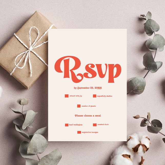 Modern Retro Pink And Orange Typography Wedding RSVP Card (Creator Uploaded)