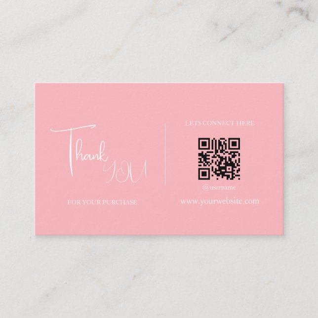 Modern Retro Pink and White QR Code Thank You Card (Front)