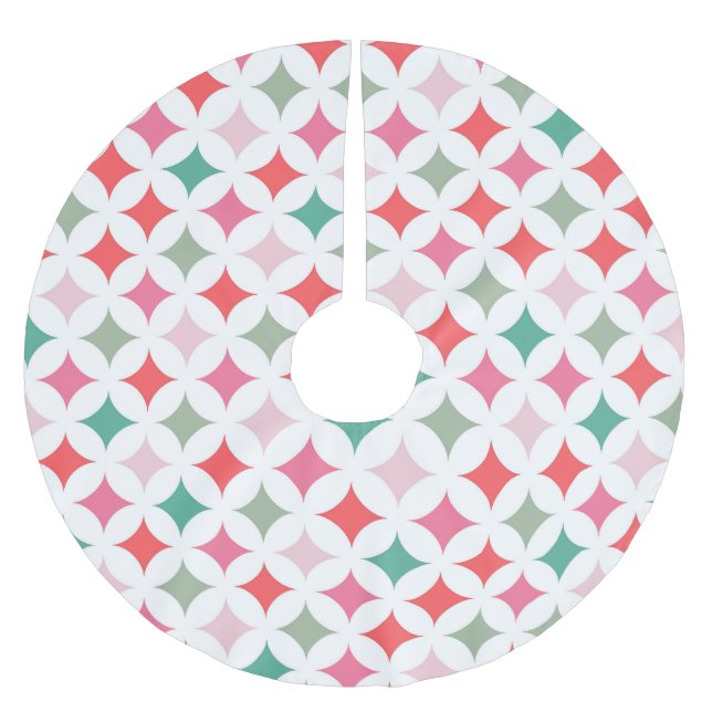 Modern Retro Pink Blue Star Diamonds  Brushed Polyester Tree Skirt (Front)