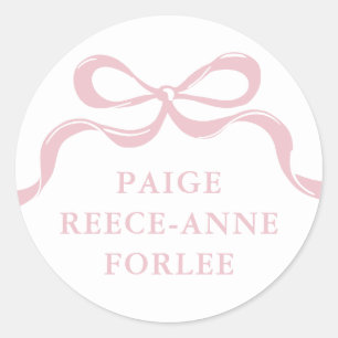 Modern Retro Pink Bows Baby Birth Announcement Classic Round Sticker