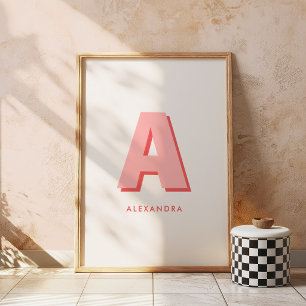 Modern Retro Pink Custom Monogram Initial Poster